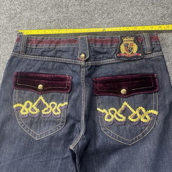 Vintage Y2K Crown Holder Japanese Denim Jeans Embroidered Baggy Street Men 36x32 - Picture 9 of 11